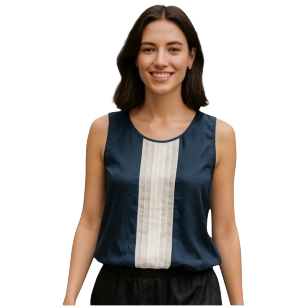 XS Silk Banana Republic Tank Top Grey White Pleated